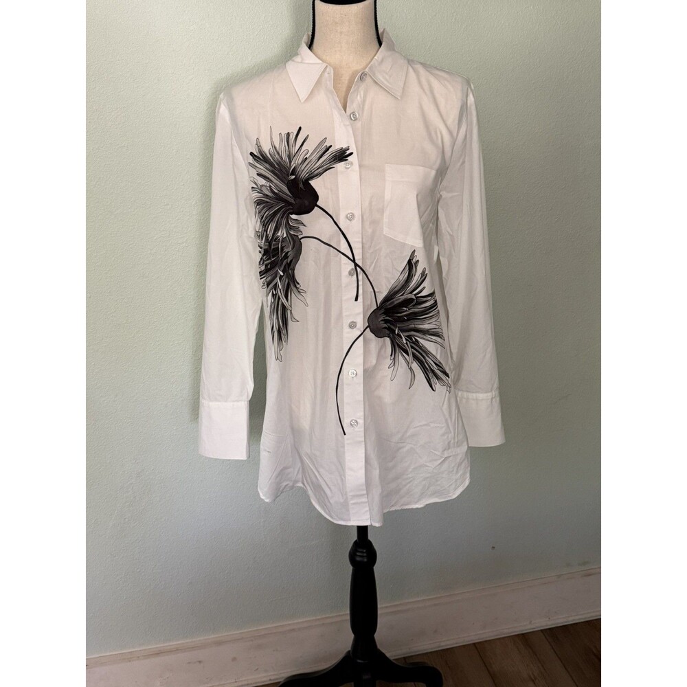 Women’s Talbots Tunic White With Black Accent Size M-Turn Back Cuffs